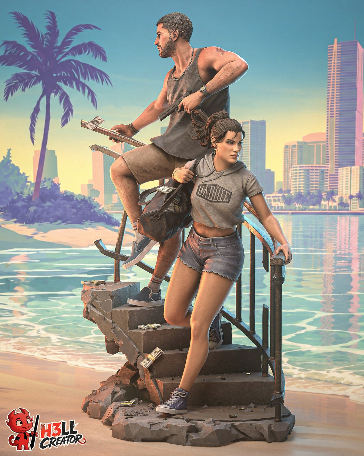 Lucia y Jason – Grand Theft Auto VI | Diorama de resina pintado a mano - Akaizustudio